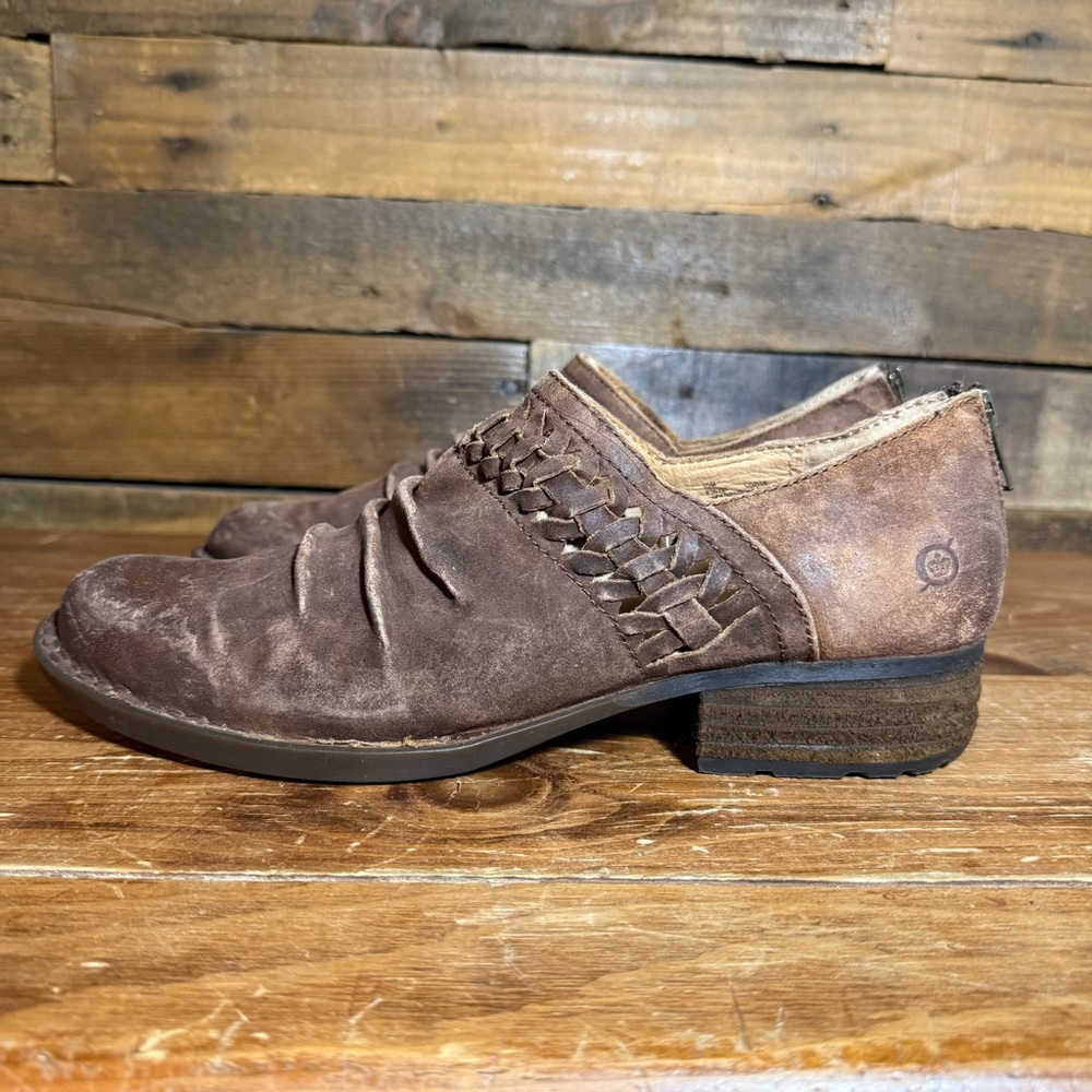 Born Katharina Distressed Brown Suede Ankle Back‎ Zip Booties Womens 10 Leather - Picture 4 of 9